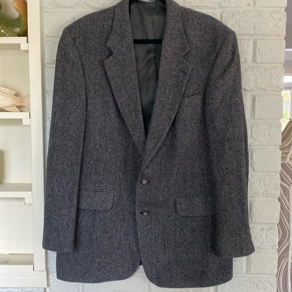 LANDS End 43L Grey Herringbone Wool Sport Jacket